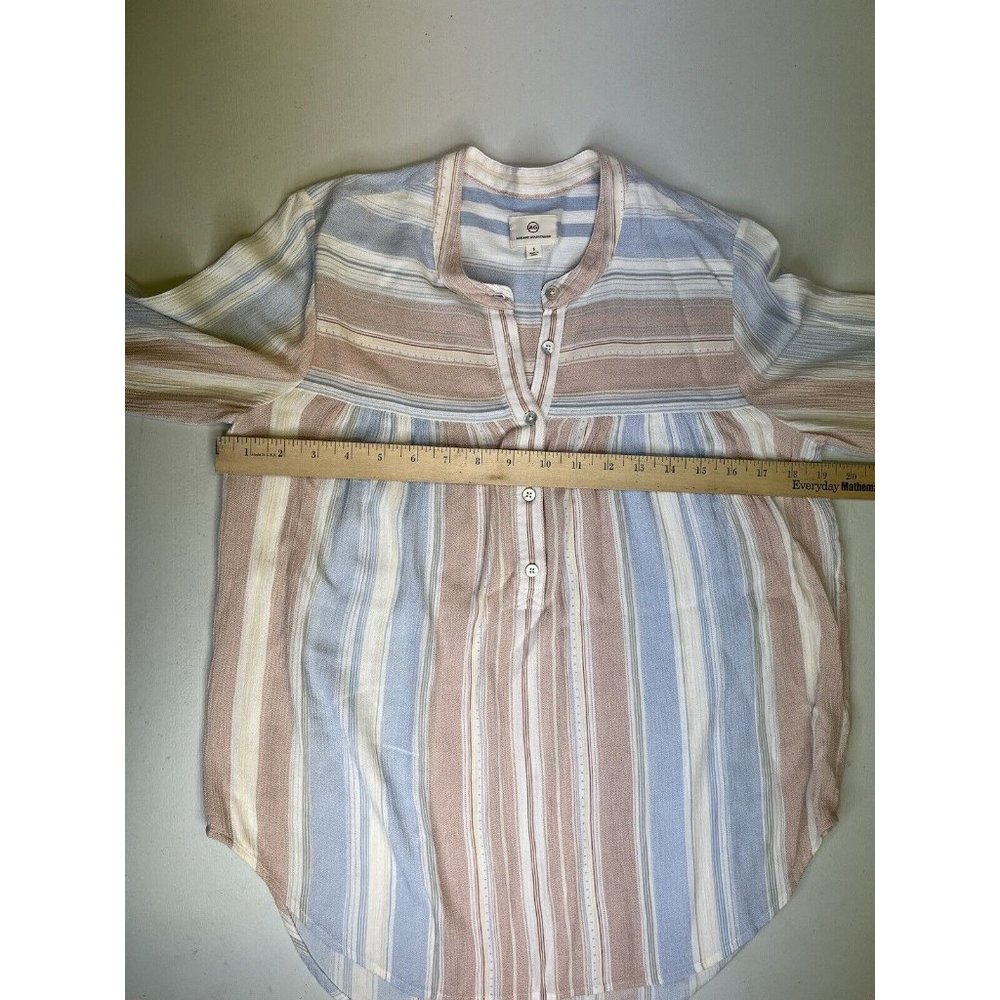 AG Adriano Goldschmeid Claire Shirt Striped Blouse Blue White Red Rayon - Picture 5 of 13